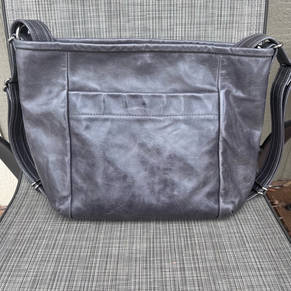 Elegant gray  rough and tumble Leather Shoulder Bag Hartley in concord - Picture 3 of 11